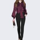 Set: Lantern-sleeve Chiffon Blouse + Pants