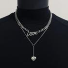 Love Lettering Heart Pendant Layered Stainless Steel Necklace Silver - One Size
