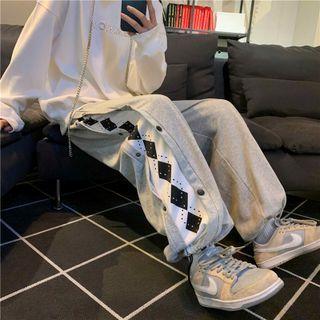Argyle Drawstring-cuff Wide-leg Sweatpants
