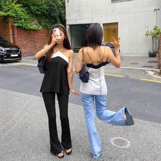 Halter Tie-back Two-tone Top