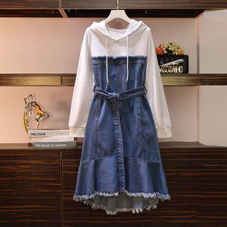 Hooded Paneled Midi A-line Denim Dress