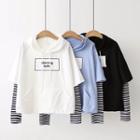 Mock Two-piece Striped Trim Hooded Top