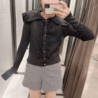 Peter Pan Collar Ruffled Knit Cardigan