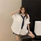 Pocket Detail Short-sleeve Shirt / High Waist Pleated Skirt