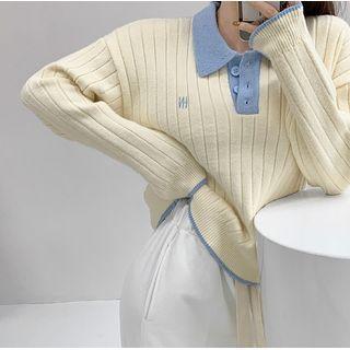 Loose-fit Colorblock Knit Polo Top
