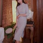 Elbow-sleeve Linen Qipao Dress