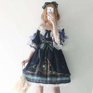 Short-sleeve Lace Color-block Dress