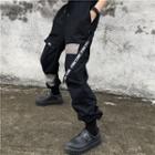 Drawstring Waist Lettering Belted Cargo Pants