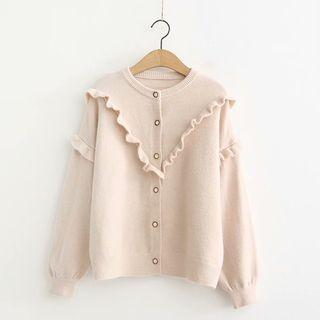 Wood Ear Trim Knit Long-sleeve Round-neck Sweater Jacket