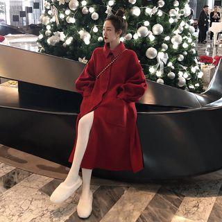 Pocketed Single-breasted Coat Red - One Size