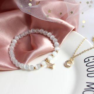 Set Of 2: Rhinestone Moon & Beaded Bracelet As Shown In Figure - One Size