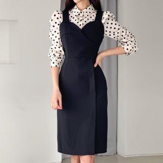 Set: Dotted Shirt + Strappy Sheath Dress