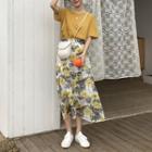 Short-sleeve T-shirt / Midi Floral Chiffon Skirt