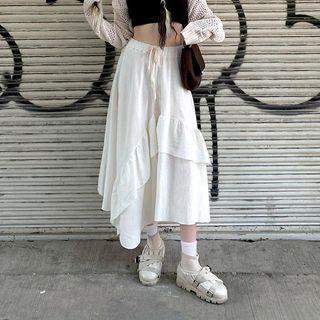 Plain High Waist Asymmetric Skirt