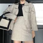 Button Jacket / Mini A-line Skirt / Straight-cut Pants