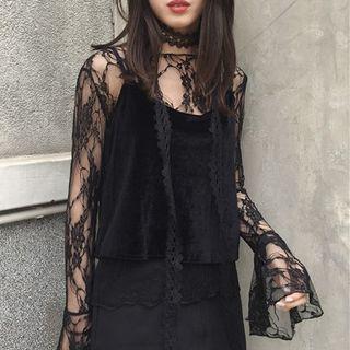 Set: Lace Bell-sleeve Top + Camisole Top
