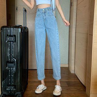 High-waist Double-button Denim Pants