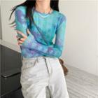 Long-sleeve Tie Dye T-shirt Purple & Blue - One Size