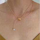 Faux Pearl Pendant Layered Alloy Necklace E646 - Gold & White - One Size