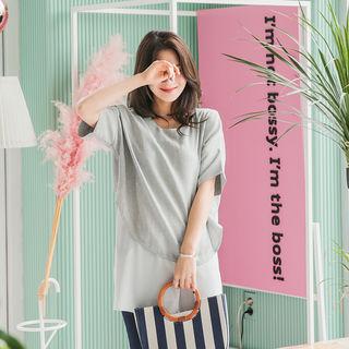 Short-sleeve Chiffon-hem Top