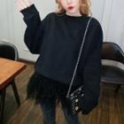 Mock Two-piece Mesh-panel Sweater /  Distressed Skinny Jeans