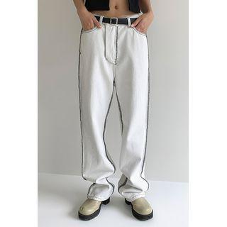 Couple Overlock-stitched Wide-leg Jeans
