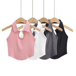 Halter Collar Cutout Crop Tank Top
