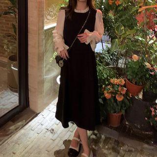 Long Sleeve Two Tone Frilled Dress