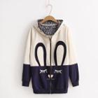 Rabbit Embroidered Color Panel Hooded Jacket
