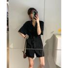Collared Short-sleeve Tie-waist Playsuit / Jumpsuit