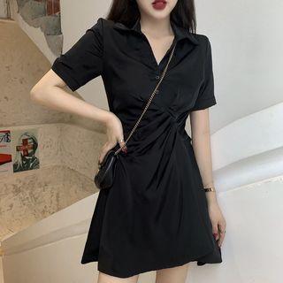 Short-sleeve Asymmetrical Mini A-line Shirt Dress