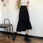 Plain Asymmetrical Hem Midi Skirt