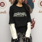 Mock Two-piece Reflective Letter Long-sleeve T-shirt