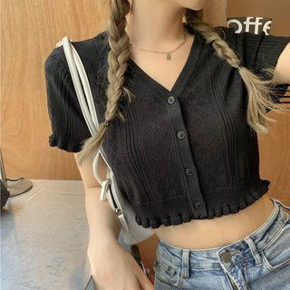 Short-sleeve V-neck Knit Cropped Cardigan