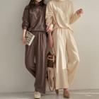 Set: High-neck Boxy T-shirt + Wide-leg Pants