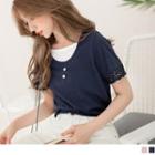Lace Cuff Short Sleeve Mock Two Piece Top