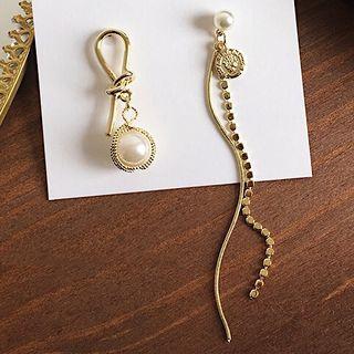 Non-matching Faux Pearl Knot Fringed Earring 1 Pair - Asymmetrical - One Size
