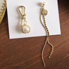 Non-matching Faux Pearl Knot Fringed Earring 1 Pair - Asymmetrical - One Size