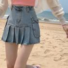 Mini A-line Denim Pleated Skirt