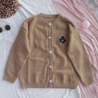 Flower Embroidered Cardigan Coffee - One Size