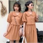 Elbow-sleeve Frill-trim Top / Skirt