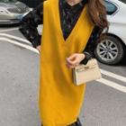 Vest / Long-sleeve Floral Print Midi A-line Dress / Set