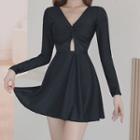 Long-sleeve Twisted Cut-out Swim Dress