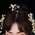 Set : Retro Branches Faux Pearl Hair Clip Gold - One Size