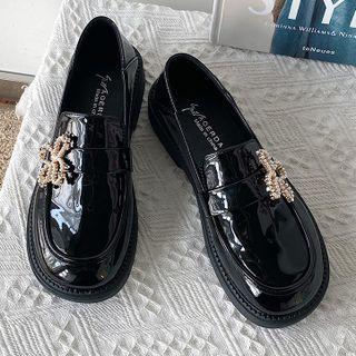 Flower Detail Block Heel Loafers