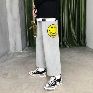Smiley Face Applique Wide Leg Pants