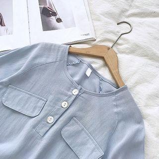 Plain Crewneck Long-sleeve Blouse