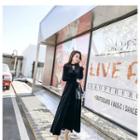 Velvet Cutout Long-sleeve Midi A-line Dress