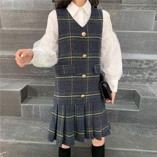 Puff Sleeve Blouse / Plaid Tank Dress
