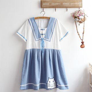 Short-sleeve Sailor A-line Dress As Shown In Figure - One Size